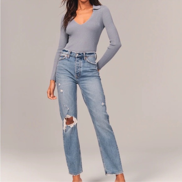 Abercrombie The Dad High-Rise Jeans Size 27 - Distressed 4 short - Picture 5 of 9